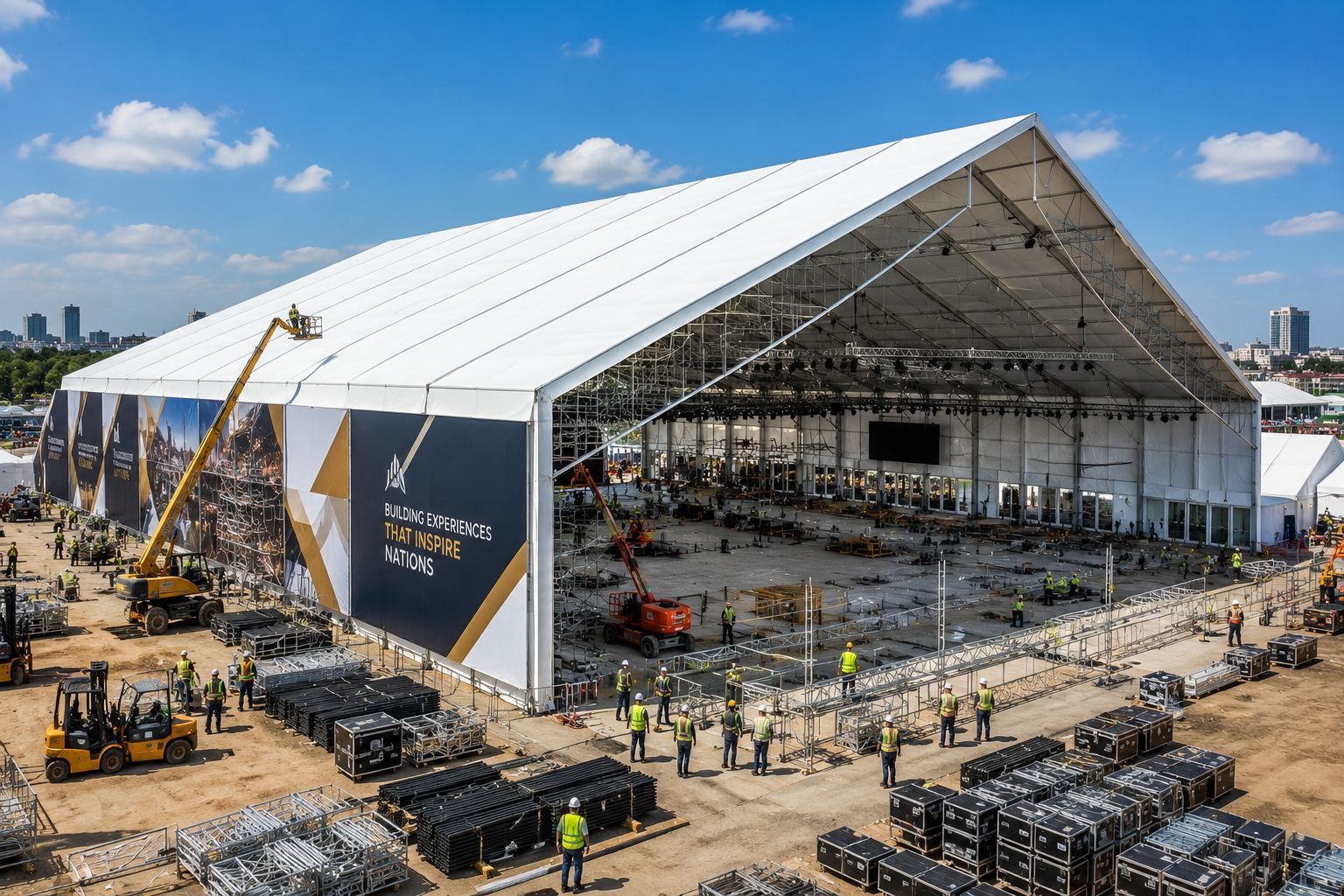 SYNTAX crews erecting a large-span event structure