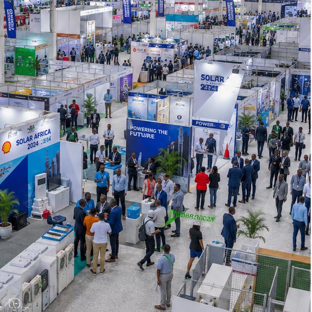 Exhibition hall floor with custom stands in full swing